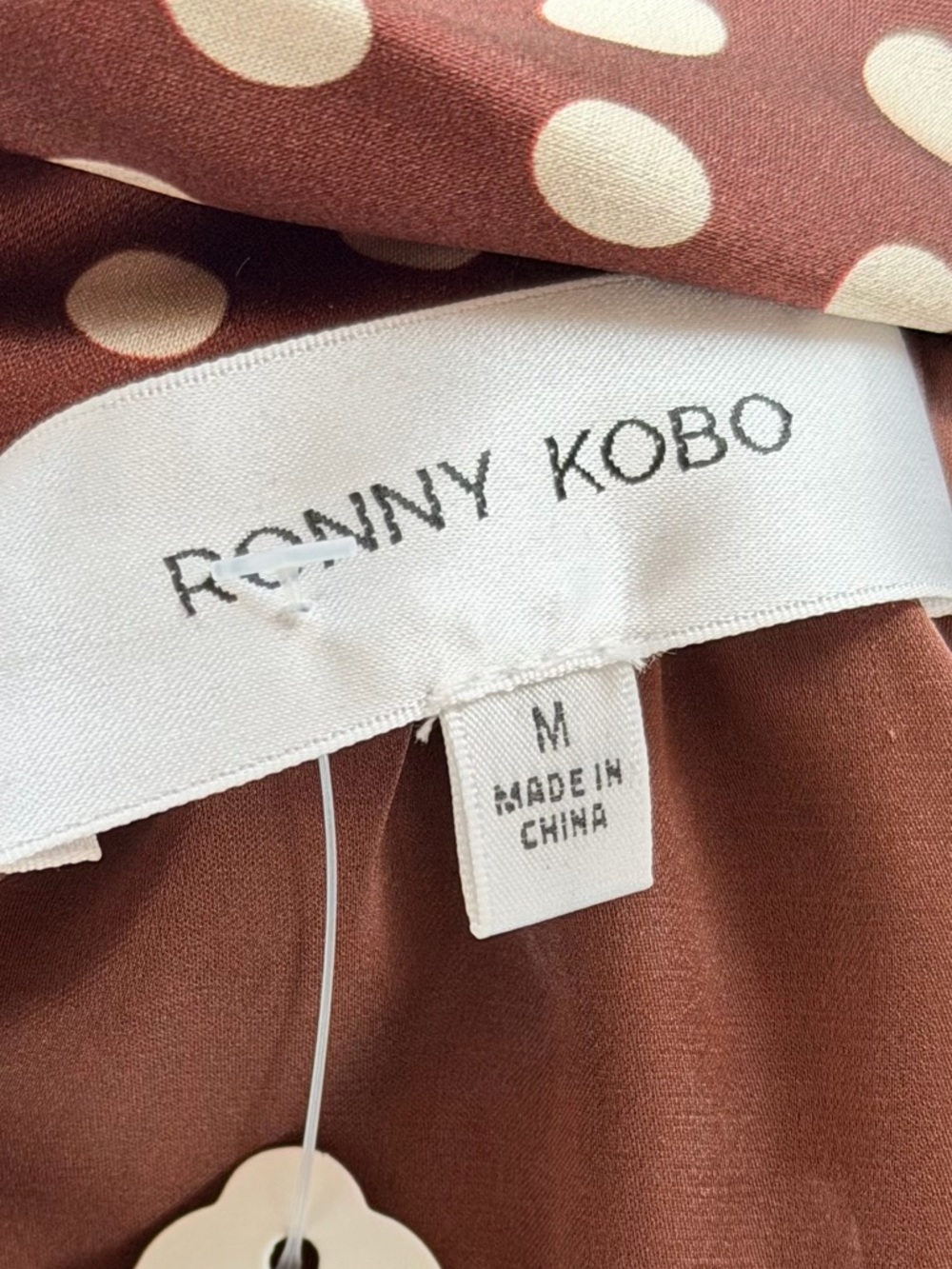 Ronny Kobo Collection Brown Polka Dot Ruched Midi Dress - Picture 7 of 7